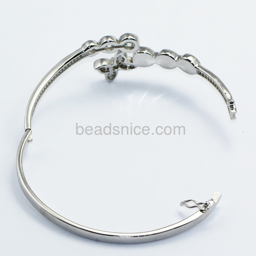 925 silver jewelry accessories bangle base for half-drilled beads pearl making 6.43inch pin size 2.2x0.5mm
