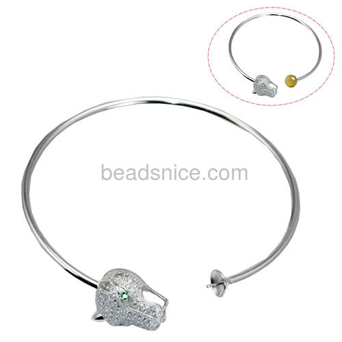 925 solid silver bangle base for half-drill beads pearl making 6.8 inch pin size 3x0.5mm