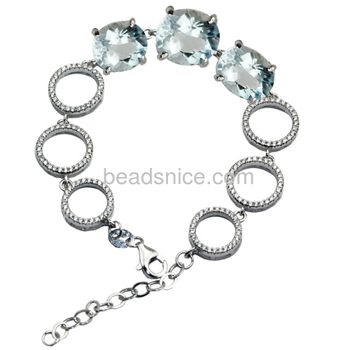 Sterling silver chain bracelet setting micro pave with zircon 6.1inch pin size 5x1mm