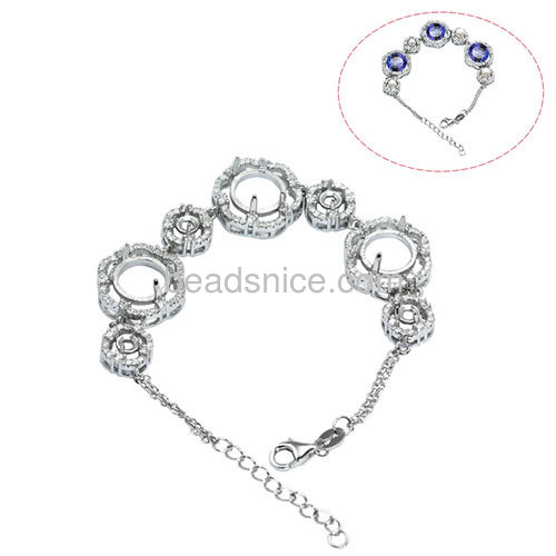 Sterling silver chain bracelet setting micro pave with zircon 6.2inch pin size 4x1mm and 2x1mm
