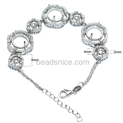 Sterling silver chain bracelet setting micro pave with zircon 6.2inch pin size 4x1mm and 2x1mm