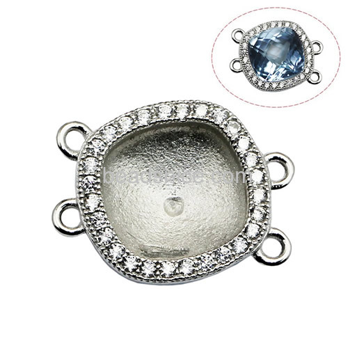 Pendant bezel setting sterling silver micro pave with crystal fit 12x12x6mm Austria crystal 4470