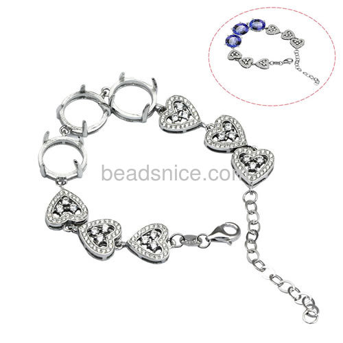 Sterling silver chain bracelet setting micro pave zircon heart-shaped 5.6inch pin size 4.5x1mm