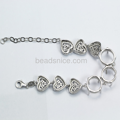 Sterling silver chain bracelet setting micro pave zircon heart-shaped 5.6inch pin size 4.5x1mm