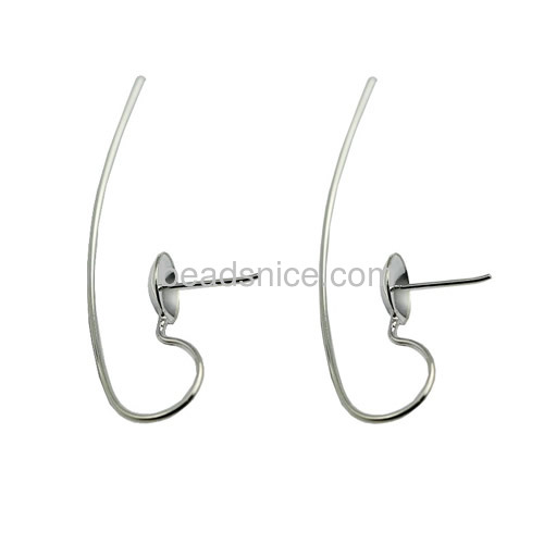 Hook earring 925 steriling silver earwire setting for half-drilled pearl 48x11mm pin size 12x8mm