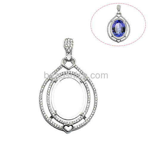 New charming jewelry pendant setting silver sterling 925 for woman necklace making 45x22.5mm pin 4x1mm