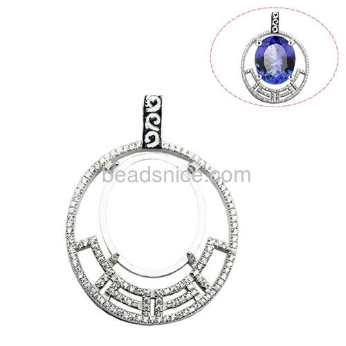 Hot sale 925 sterling silver fine necklace pendant setting micro pave for woman necklace making 39x29mm pin 4.5x1mm
