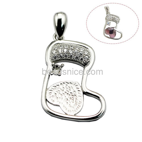 Pendant trays sterling silver micro pave with zircon pendant setting fit 9.5x7.5mm Austria crystal 2708