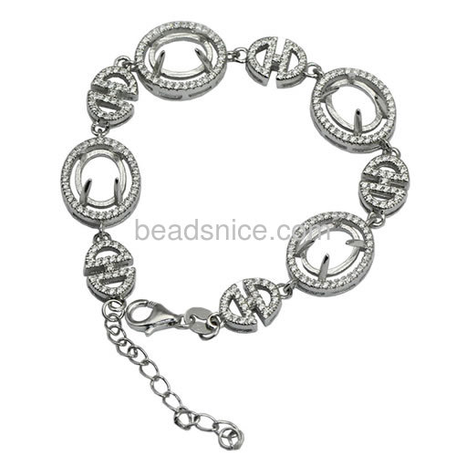 Sterling silver chain bracelet setting micro pave with zircon 5.9inch pin size 4.1x1mm