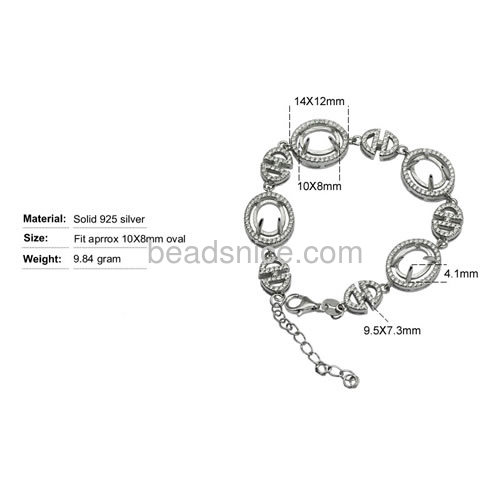 Sterling silver chain bracelet setting micro pave with zircon 5.9inch pin size 4.1x1mm