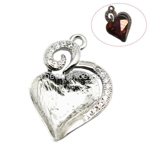 Pendant base heart-shaped 925 sterling sliver micro pave for jewelry making fit 12.5x11x2.5mm Austria crystal 4009