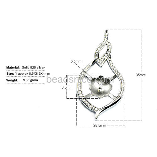 Hot sale necklace pendant setting 925 sterling silver for woman jewelry making 35X28.5mm pin size 4X0.5mm