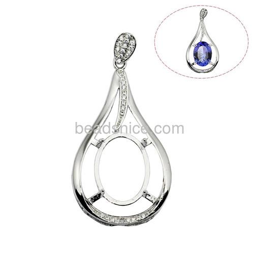 Hot seller pendant setting micro pave with crystal sterling silver for woman jewelry making 42x21mm pin 4.5x1mm