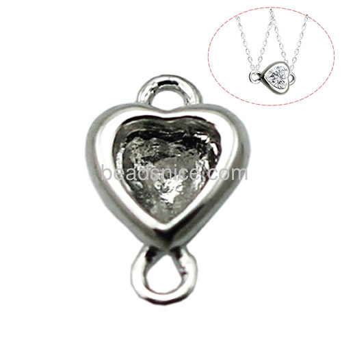 Sterling silver rhinestone connector setting jewelry  finding heart fit 4x3.5x1.8mm Austria crystal 4835