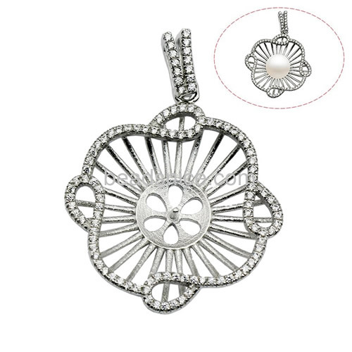 Pendants setting micro pave crystal sterling silver round jewelry setting 37x24mm pin 3x0.5mm