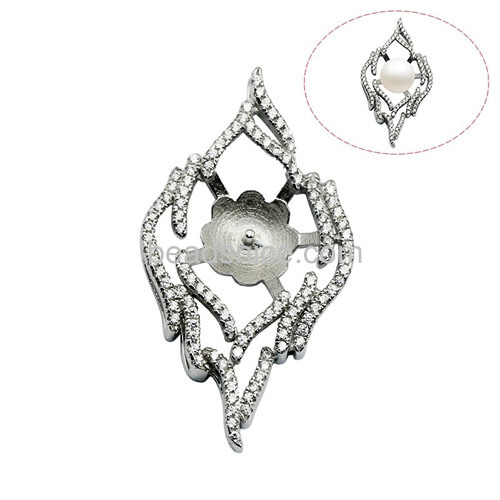 Pendant setting 925 silver micro pave with crystal for long necklace making 36x19.8mm pin 3x0.8mm