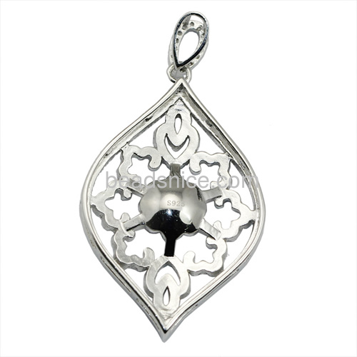 New style 925 sterling silver pendant setting micro pave with crystal for woman 45.5x24.8mm pin 3.5x0.8mm