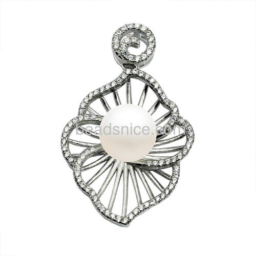 Jewelry leaf  finding pendant setting 925 sterling silver micro pave with crystal for long necklace making 7x23mm pin 3x0.5