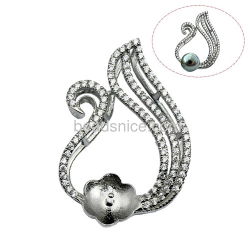 Fine pendant settings sterling silver micro pave with crystal for long necklace jewelry making 29x19.5mm pin 3.5x1