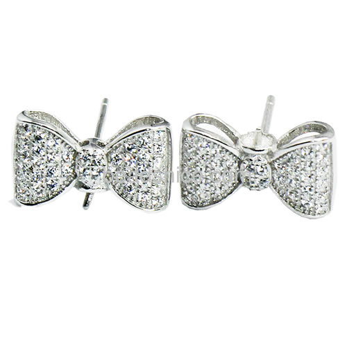 Earring stud base for half-drill 925 sterling silver micro pave 14x8mm