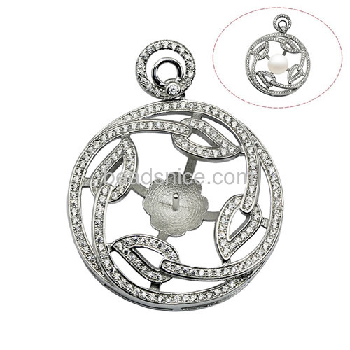 Jewelry pendant setting sterling silver 925  with crystal for woman necklace making 40x30mm pin 4.5x0.8mm
