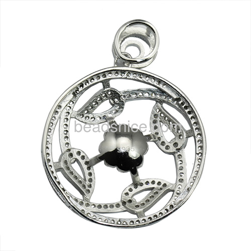 Jewelry pendant setting sterling silver 925  with crystal for woman necklace making 40x30mm pin 4.5x0.8mm