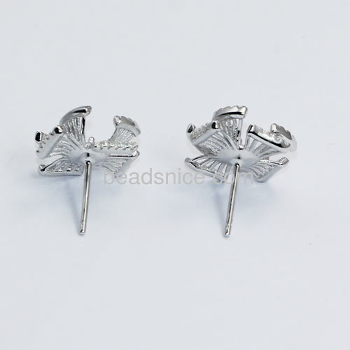New charming earrings stud setting for half-drill 925 sterling siver micro pave flower 14.5x14.5mm