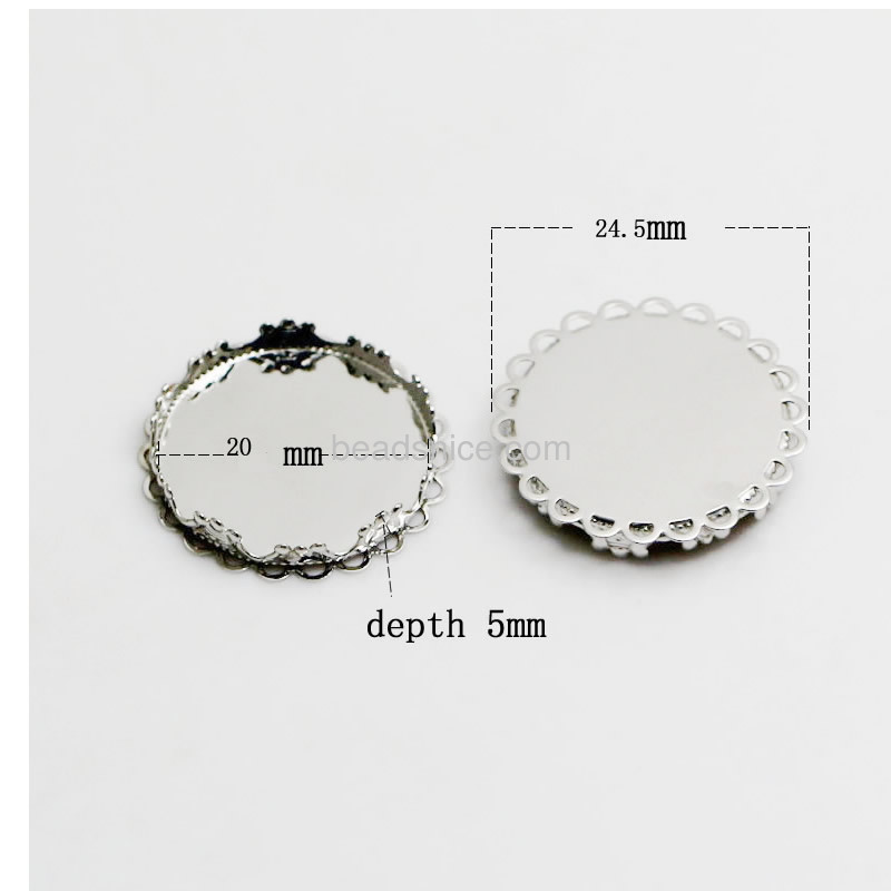 Wholesale jewelry bezel cups settings handmade gifts brass round lace edge rack plating lead-safe nickel-free 24.5x24.5mm