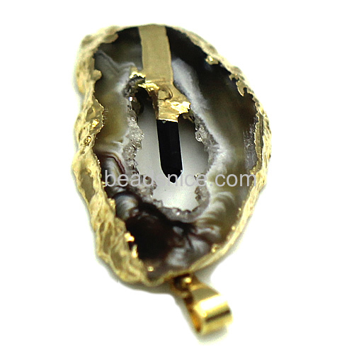 Geode pendant with agate points welding to the agate geode wall with gold plated pendant bail-Unique design