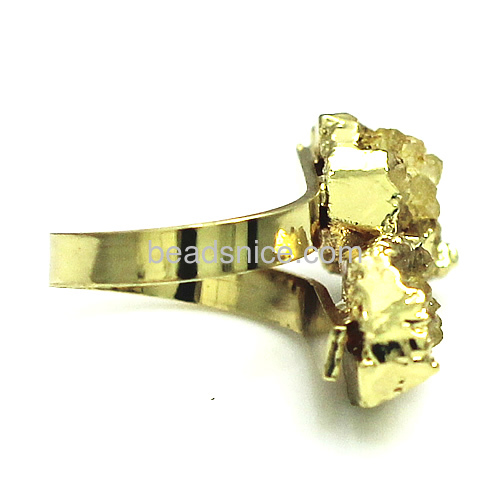 Druzy crystal quartz amethyst geode slice or slab cabochon ring sizable gold dip gemstone ring adjustable ring gold plating jewe