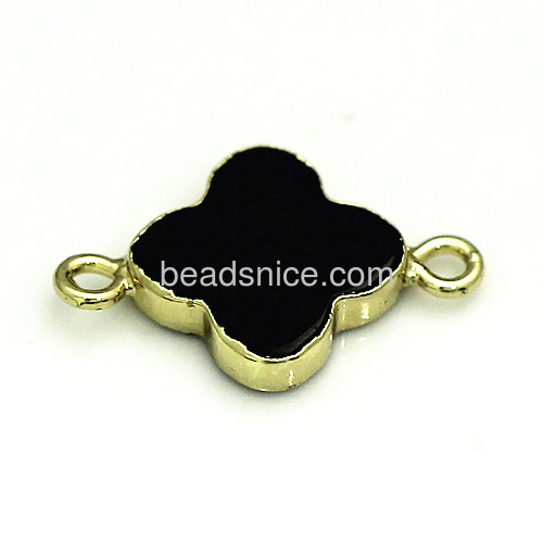 Clover druzy connector with Brass, silver color plated, mixed & 1/1 loop, nickel, lead & cadmium free