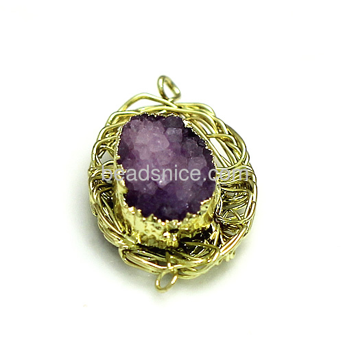 Natural Raw Agate druzy connector brass wire  gold plated