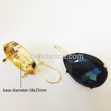 Brass earring with cabochon setting ,Lead-Safe,Nickel-Free,rack plating,