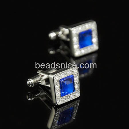 Wedding cufflinks for mens cuff link blue square zircon-encrusted cufflink wholesale jewelry findings brass lead-safe nickel-fre