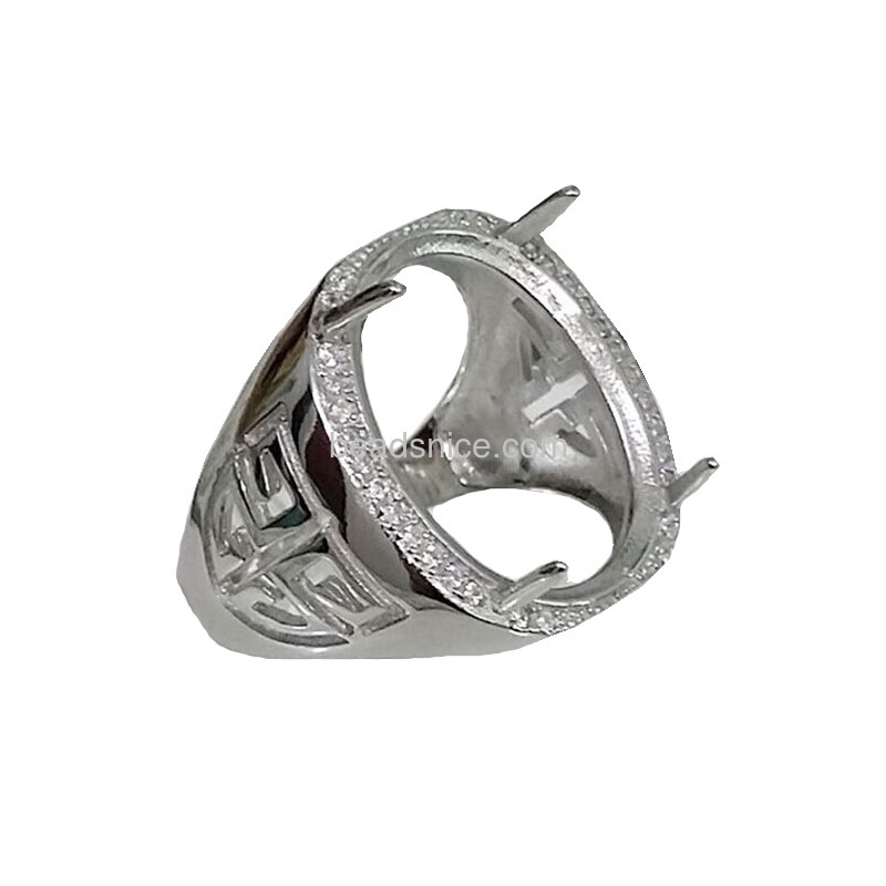 925 Sterling Silver Semi-Mount Men Ring Setting, Stone Cabochon settings