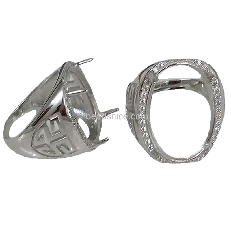 925 Sterling Silver Semi-Mount Men Ring Setting, Stone Cabochon settings