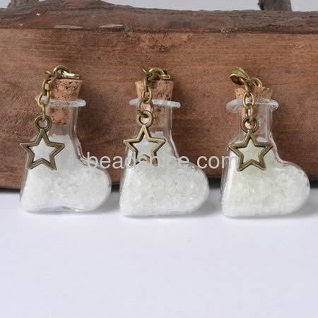 Small Bottles with Corks Alloy Pendant ，Lead-Safe,Nickel-Free,