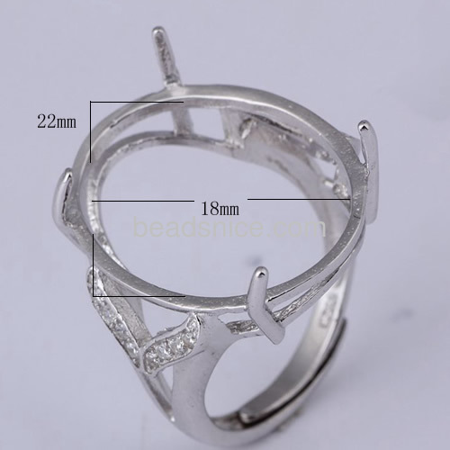 Sterling silver ring settings prong ring opening cabochon mounting rings wholesale vogue rings jewelry accessories oval DIY