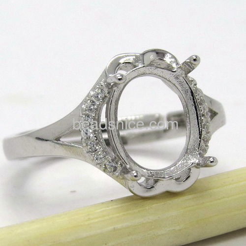 Fashion ring settings inlay ring bracket mountings 4 prong mountings 925 sterling silver oval adjustable