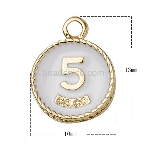 Fashion pendants number 5 pendant round gold filigree oil drip hanging tag wholesale jewelry accessories brass DIY