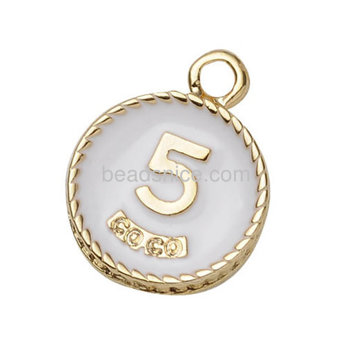 Fashion pendants number 5 pendant round gold filigree oil drip hanging tag wholesale jewelry accessories brass DIY