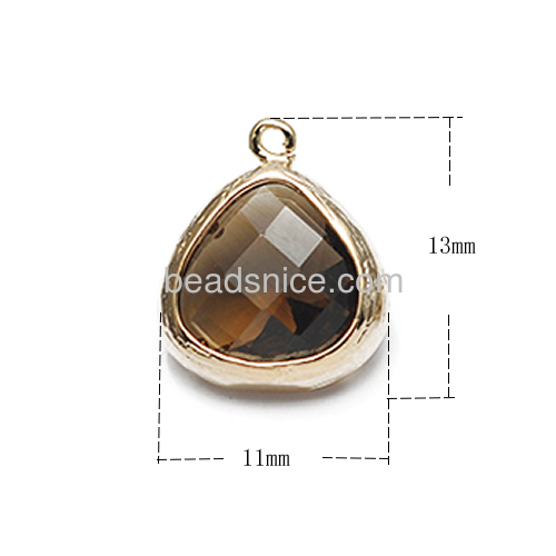 Heart pendants charms brass frame with 4 claw insert brown glass stone wholesale women jewelry findings DIY gift for friends