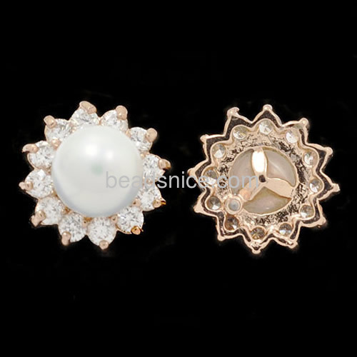 Pearl earring stud fashionable stud earrings with zircon wholesale jewelry making findings brass flower shape