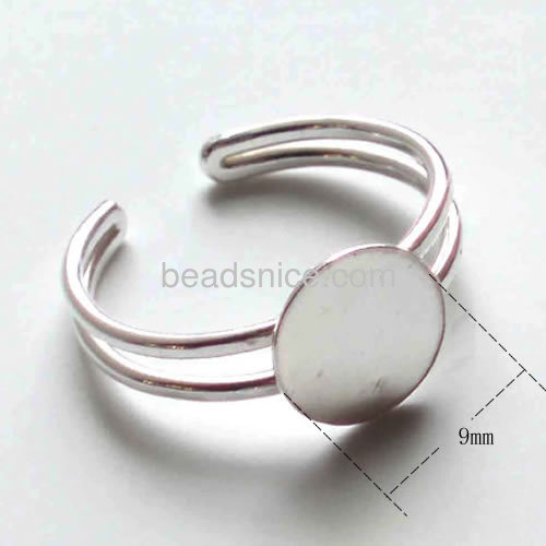Sterling silver ring blanks base with 9mm round flat pad adjustable rings settings wholesale rings findings DIY