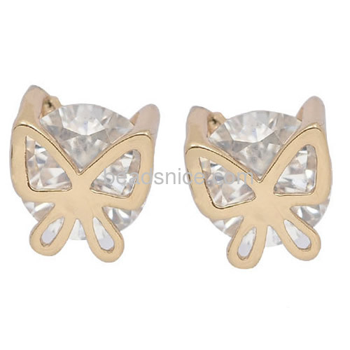Hollow stud earrings butterfly new design earrings with imitation zircon wholesale fashionable jewelry making brass gift for her