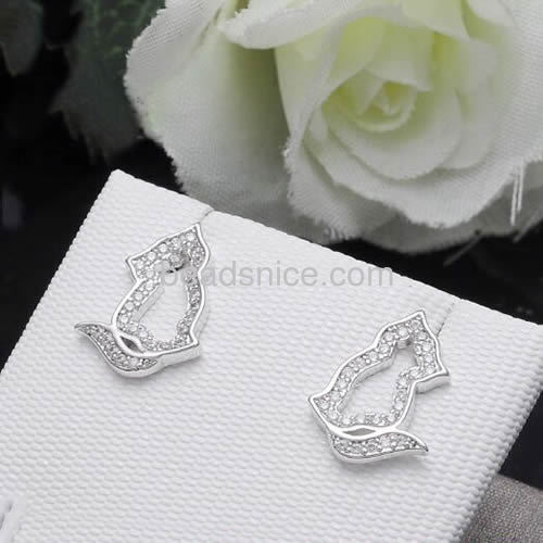 Fashion earring stud cute hollow design for women inlay CZ wholesale jewelry earrings brass cat shape more colors for choice