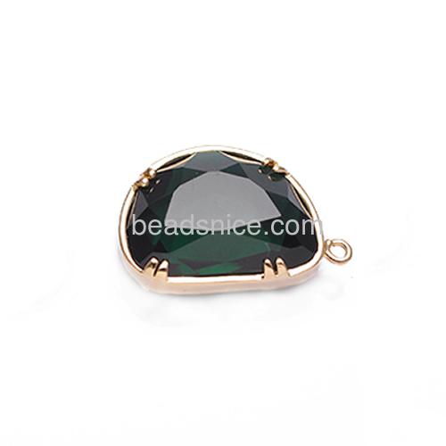 Glass necklace pendant green glass stone pendants metal frameed with 4 claw wholesale fashionable jewelry making DIY brass