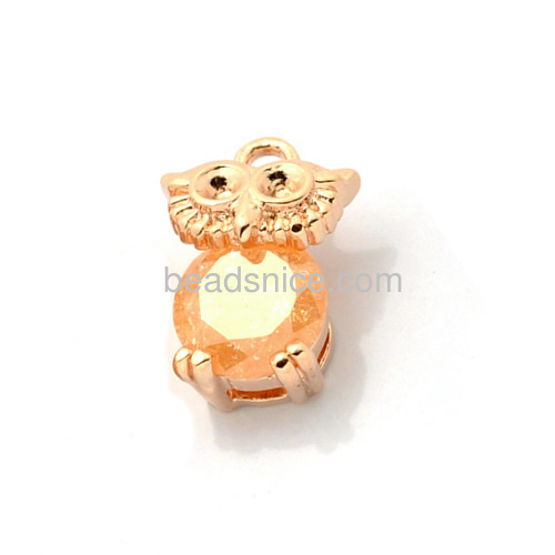 Owl charm pendant tiny cute animal pendants links for bracelet necklace inlay CZ wholesale jewelry findings brass gifts