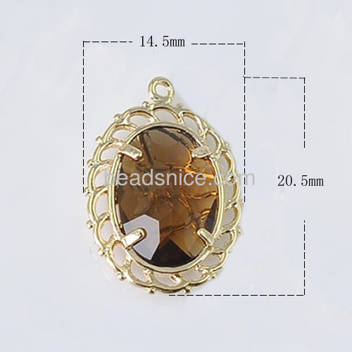 Hollow pendant inlay brown glass stone filigree crafts bezel with 4 claw fixed wholesale jewelry accessories brass DIY