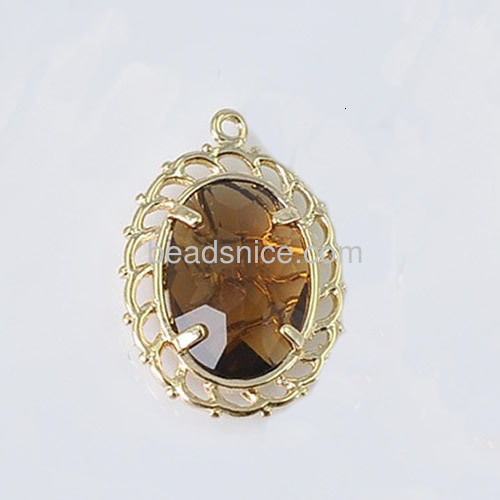 Hollow pendant inlay brown glass stone filigree crafts bezel with 4 claw fixed wholesale jewelry accessories brass DIY